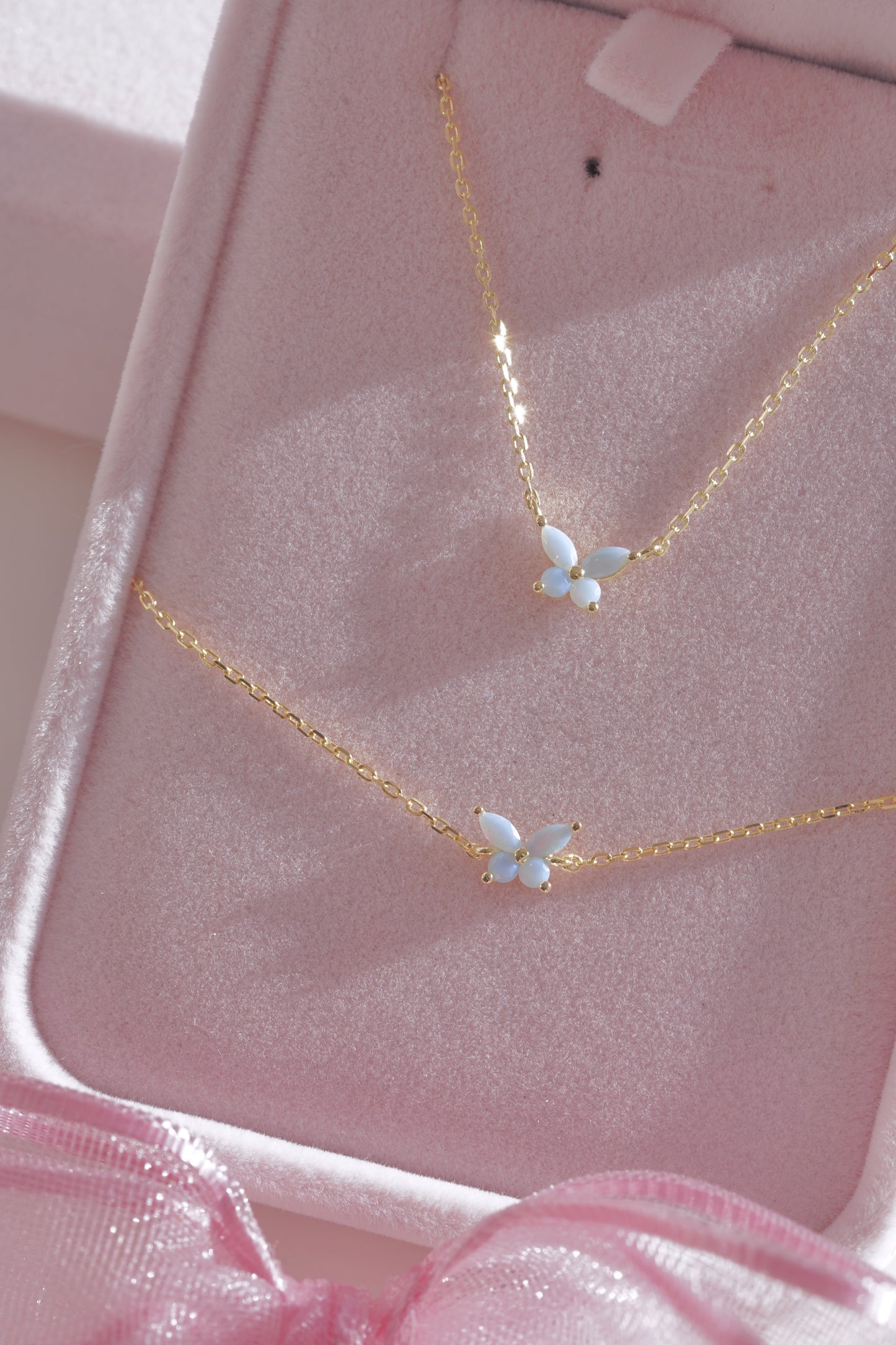 Minimal Opal Stone Butterfly Necklace-Bracelet Set /925 Sterling Silver