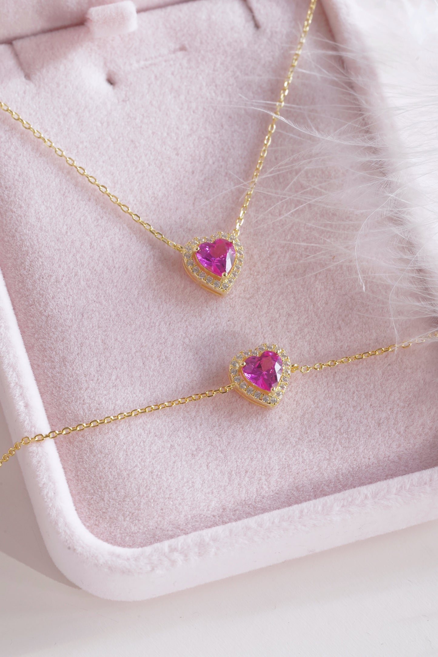 Sakura Pink Heart Necklace /925 sterling Silver