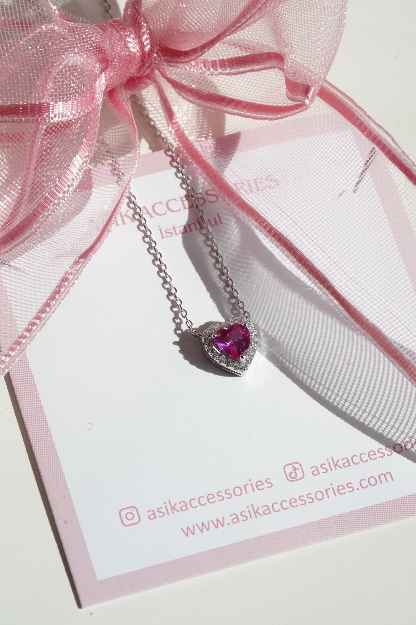 Sakura Pink Heart Necklace /925 sterling Silver