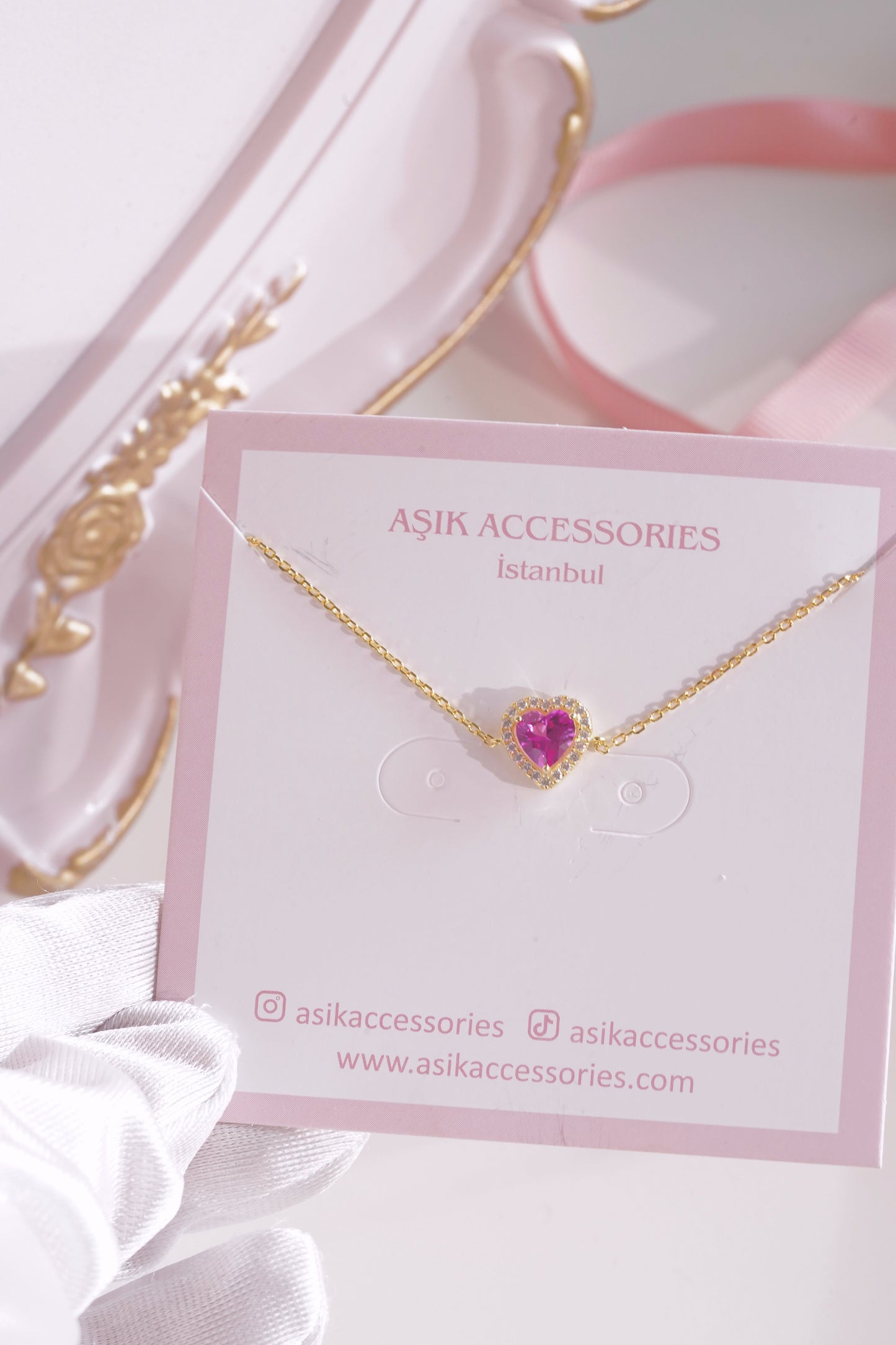 Sakura Pink Heart Necklace /925 sterling Silver