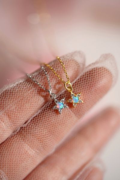 Minimalist Star Necklace - 925 K Sterling Necklace - Opal Stone Necklace