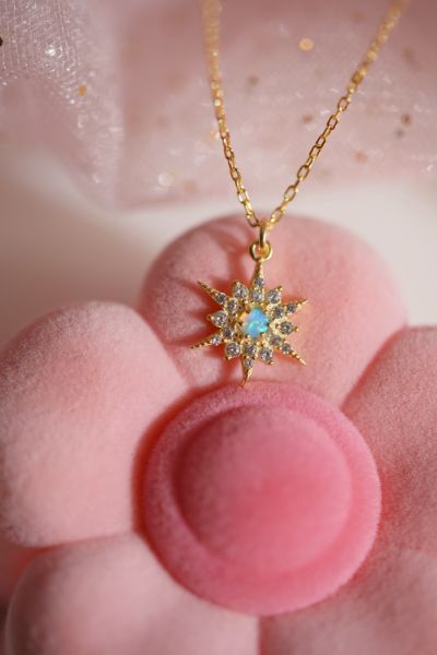 Minimalist Pole Star Necklace - 925 K Sterling Necklace - Opal Stone Necklace