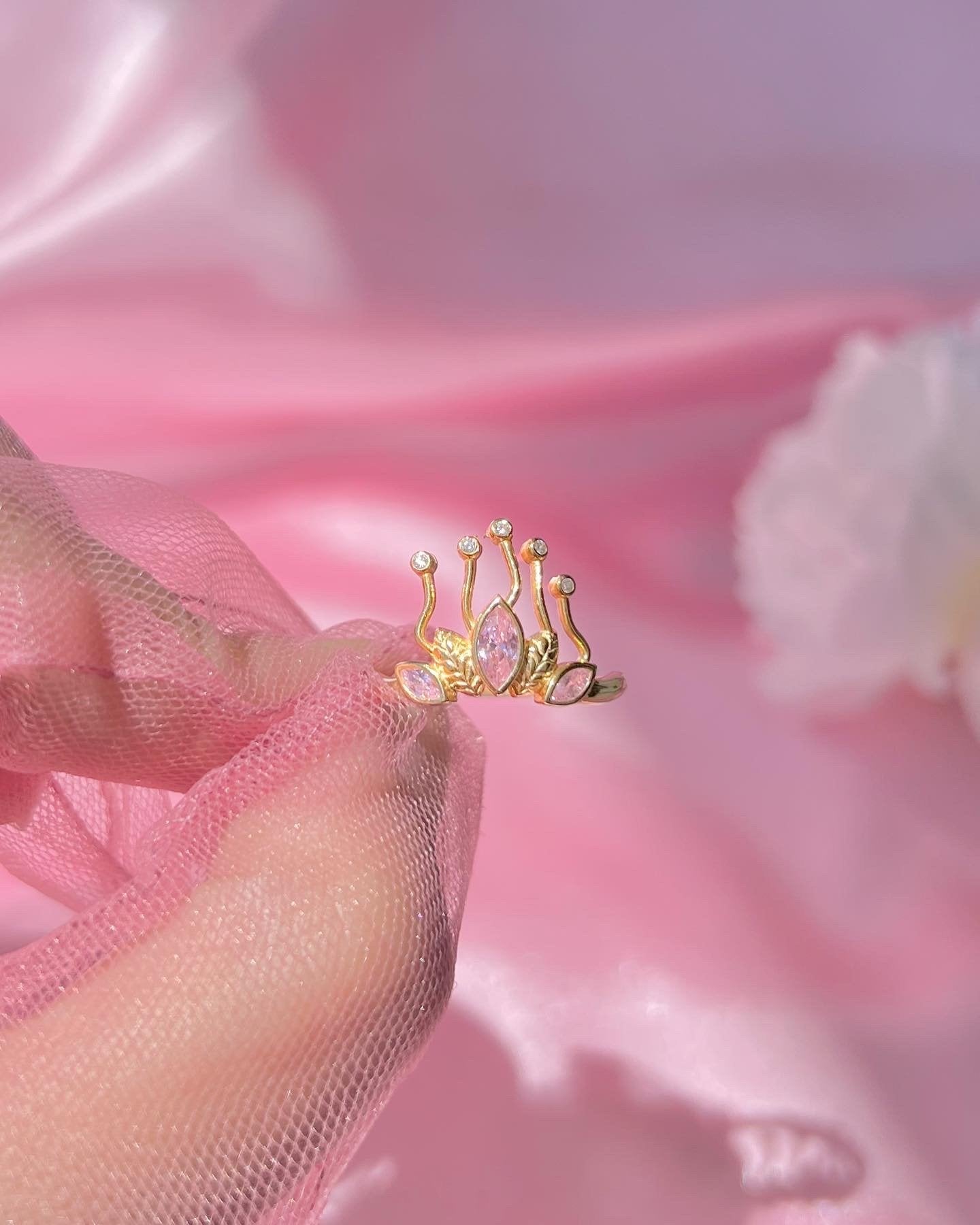 Princesa y el sapo Tiana corona anillo, anillo de plata de ley 925, anillos de princesa, anillo chapado en oro y plata, regalo de cumpleaños, regalo para ella, anillo de circonita verde