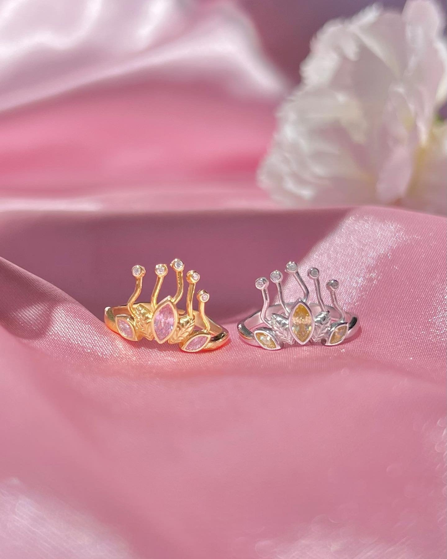 Princesa y el sapo Tiana corona anillo, anillo de plata de ley 925, anillos de princesa, anillo chapado en oro y plata, regalo de cumpleaños, regalo para ella, anillo de circonita verde