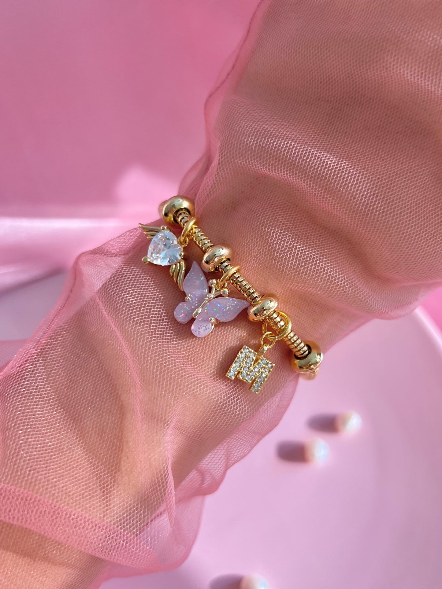 Pulsera de dijes de hadas - Pulsera de dijes de mariposa - Pulsera de dijes personalizada - Pulsera de dijes de mariposa-Pulsera de letras