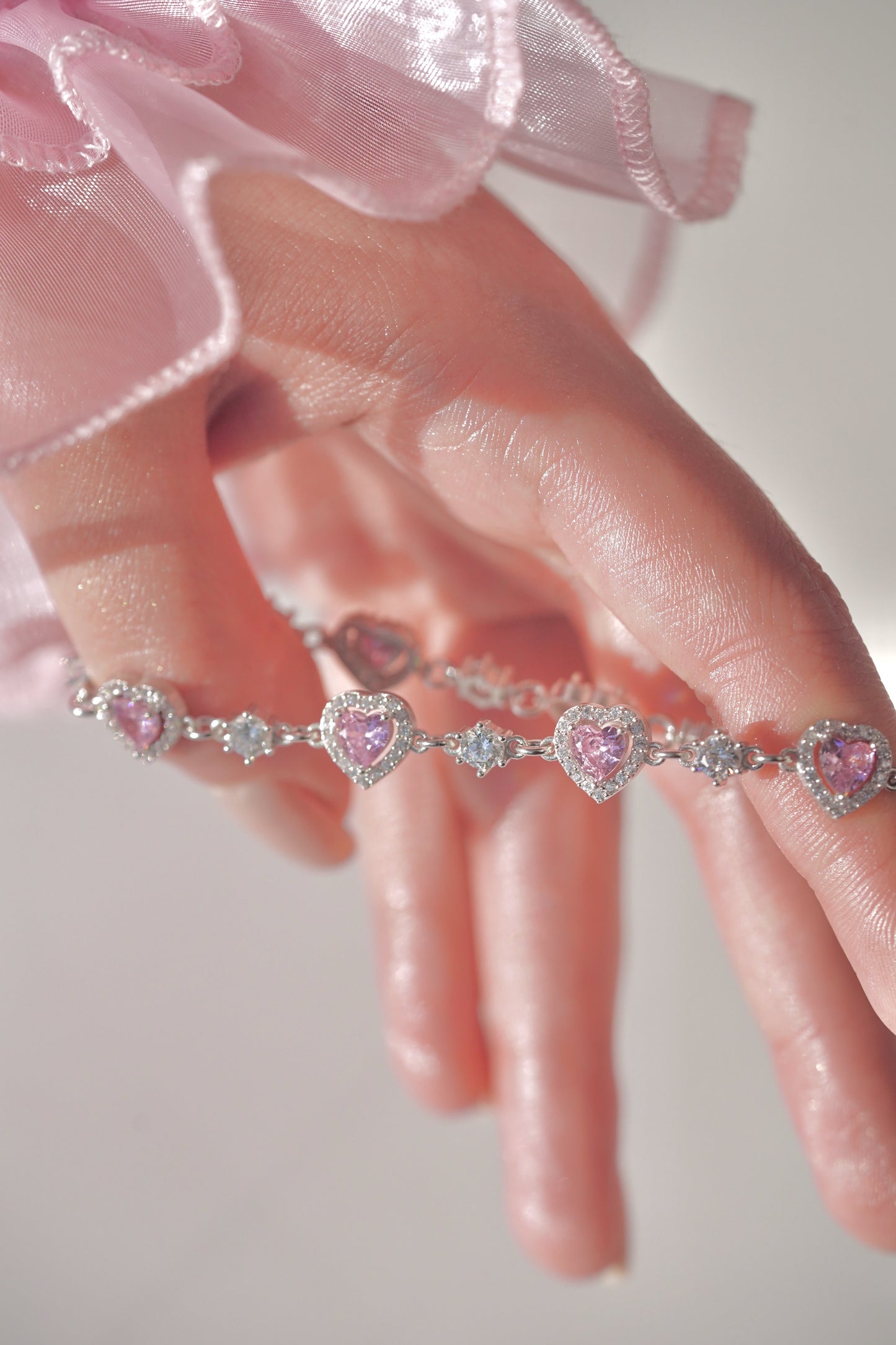 Pink Heart Bracelet- 925 Sterling Silver