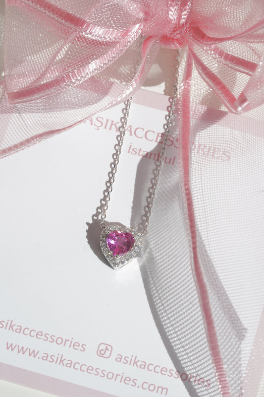Sakura Pink Heart Necklace /925 sterling Silver