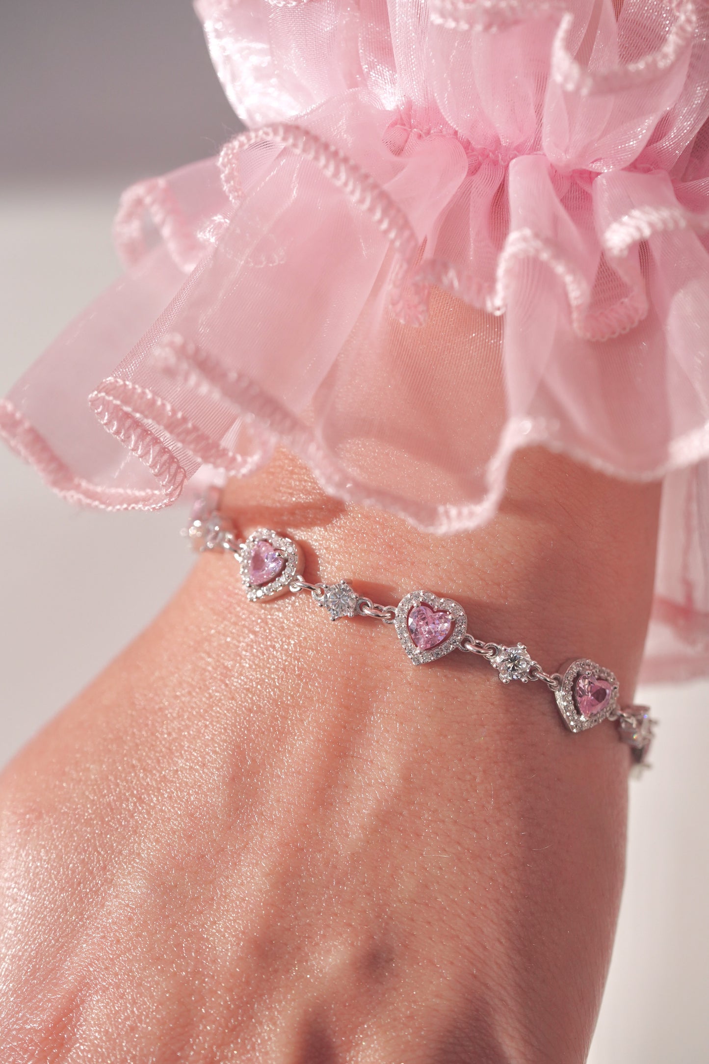 Pink Heart Bracelet- 925 Sterling Silver