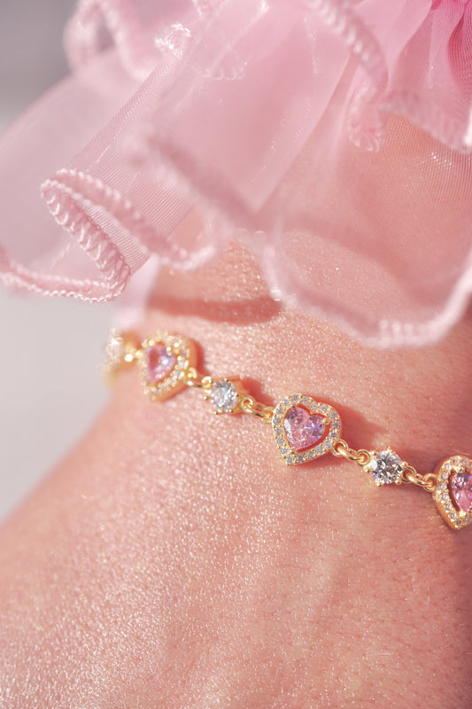 Pink Heart Bracelet- 925 Sterling Silver