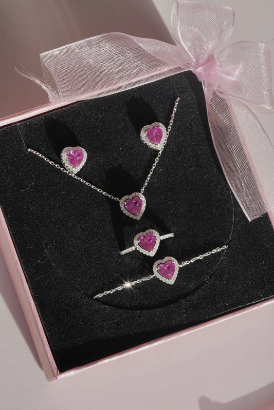 Sakura Necklace -Bracelet-Earrings-Ring Set -925 Sterling Silver