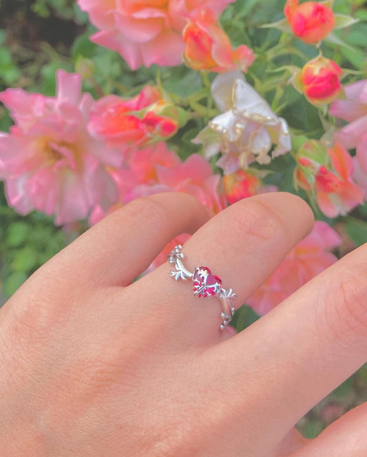 El colgante de Eraklyon Bloom como anillo, anillo de plata de ley 925, anillo chapado en oro y plata, anillo de corazón rojo, regalo para ella, anillo de amor