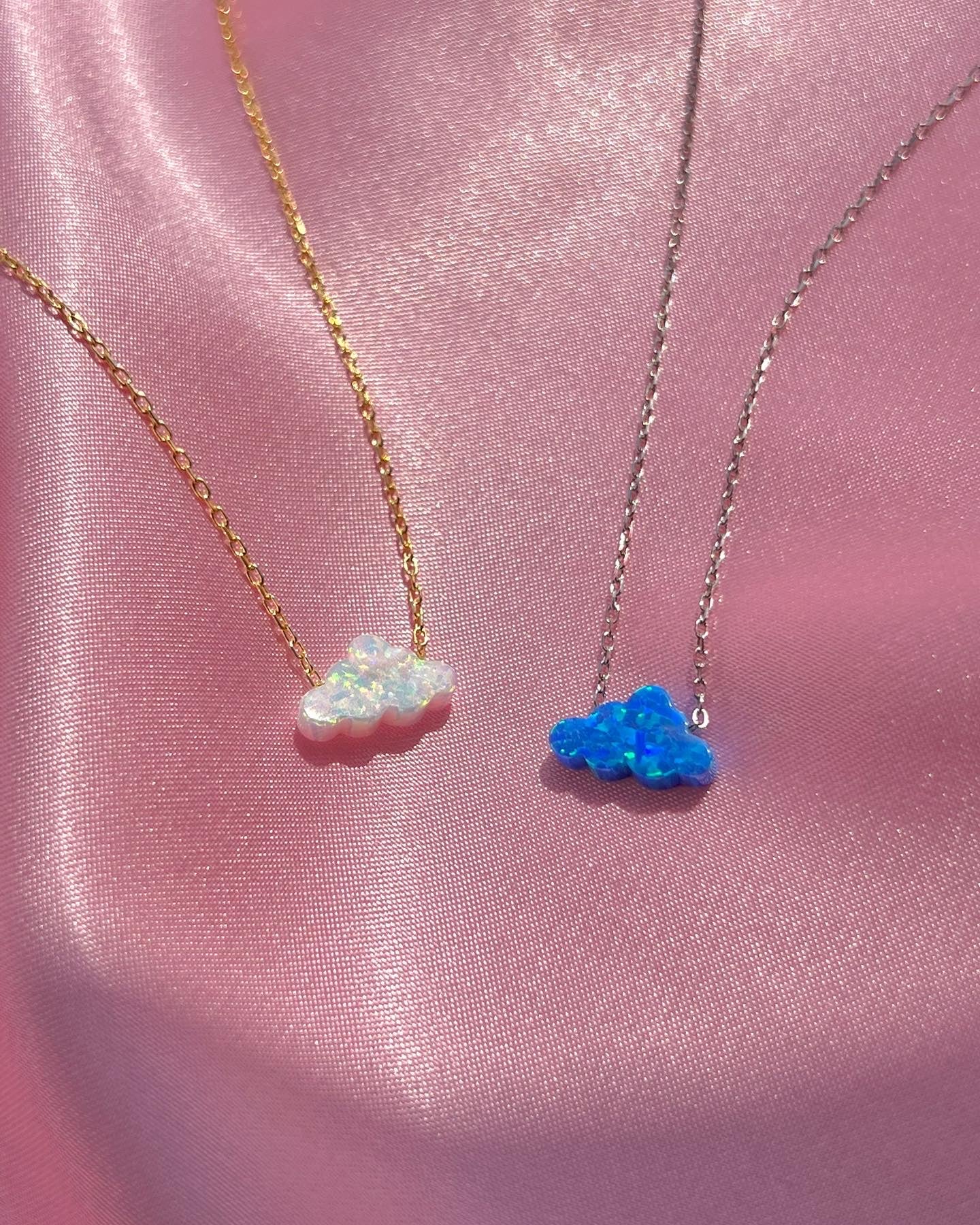 Opal Cloud Necklace-White Cloud -Blue Cloud Necklace-925K Sterling Silver Necklace