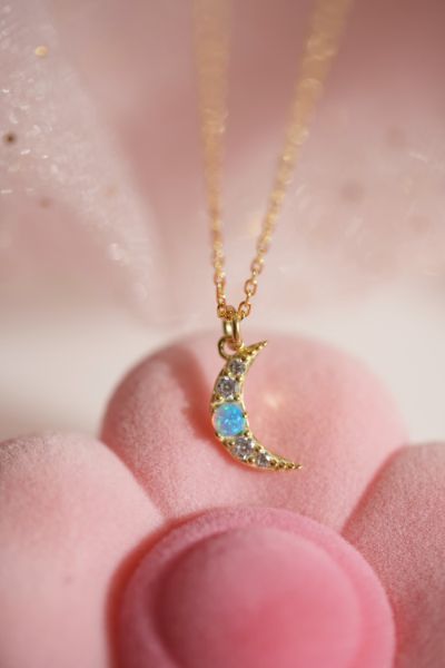 Minimalist Moon Necklace - 925 K Sterling Necklace - Opal Stone Necklace
