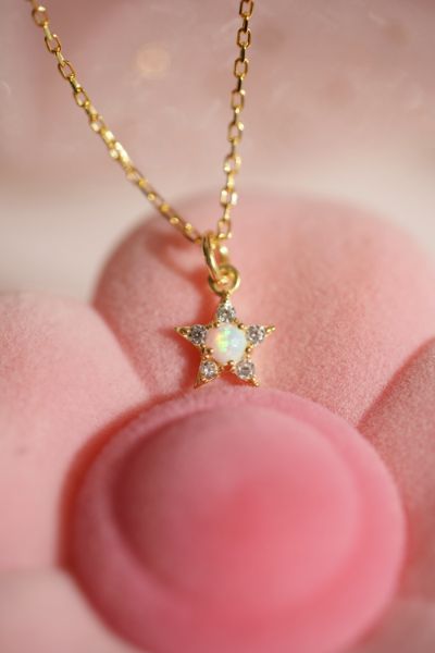 Minimalist Star Necklace - 925 K Sterling Necklace - Opal Stone Necklace