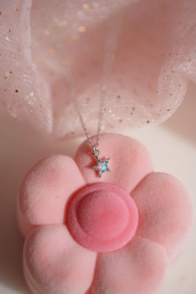 Minimalist Star Necklace - 925 K Sterling Necklace - Opal Stone Necklace