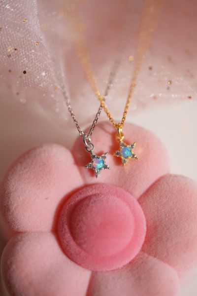 Minimalist Star Necklace - 925 K Sterling Necklace - Opal Stone Necklace