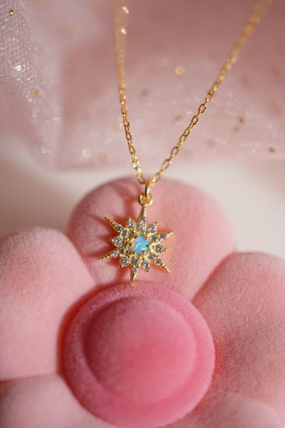 Minimalist Pole Star Necklace - 925 K Sterling Necklace - Opal Stone Necklace