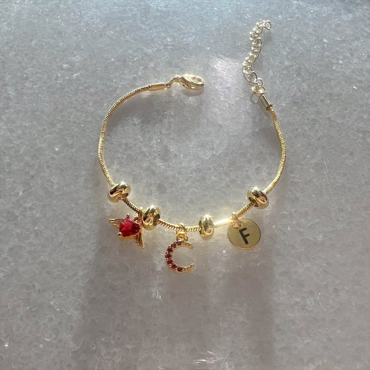 Moon Bracelet-Minimalist Bracelet-Personalized Bracelet-Red Heart Brtacelet