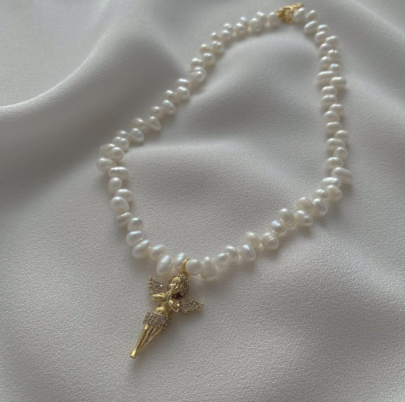 Angel Pearl Necklace-Waterfresh Necklace -Gold Plated