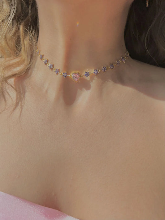 Floral Choker Necklace -Princess Necklace -Cz Necklace