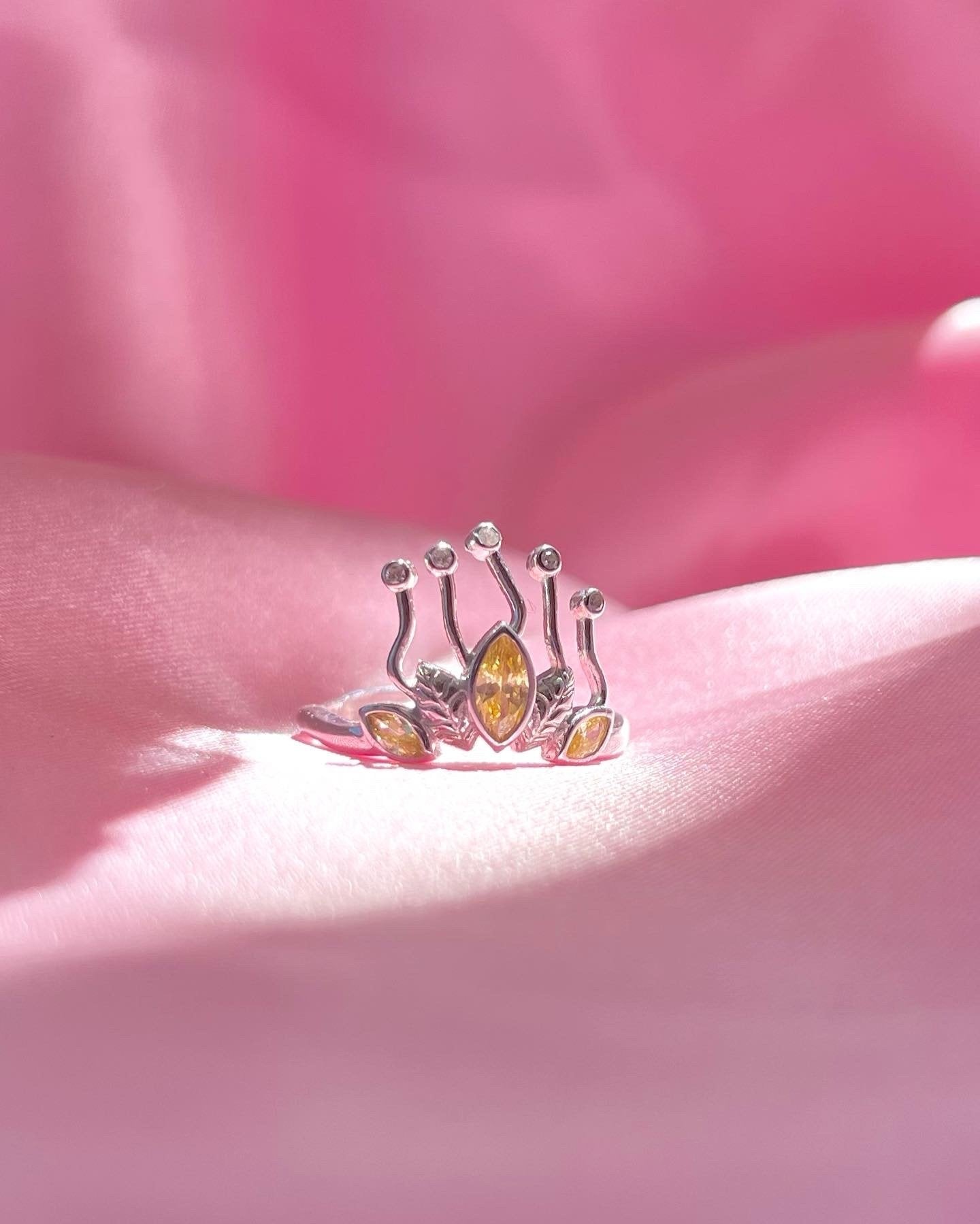 Princess and the Frog Tiana Crown Ring, 925 Sterling Silver Ring, Princess Rings, Gold and Silver Plated Ring, Birthday Gift, Gift for Her, Green Zirconia Ring