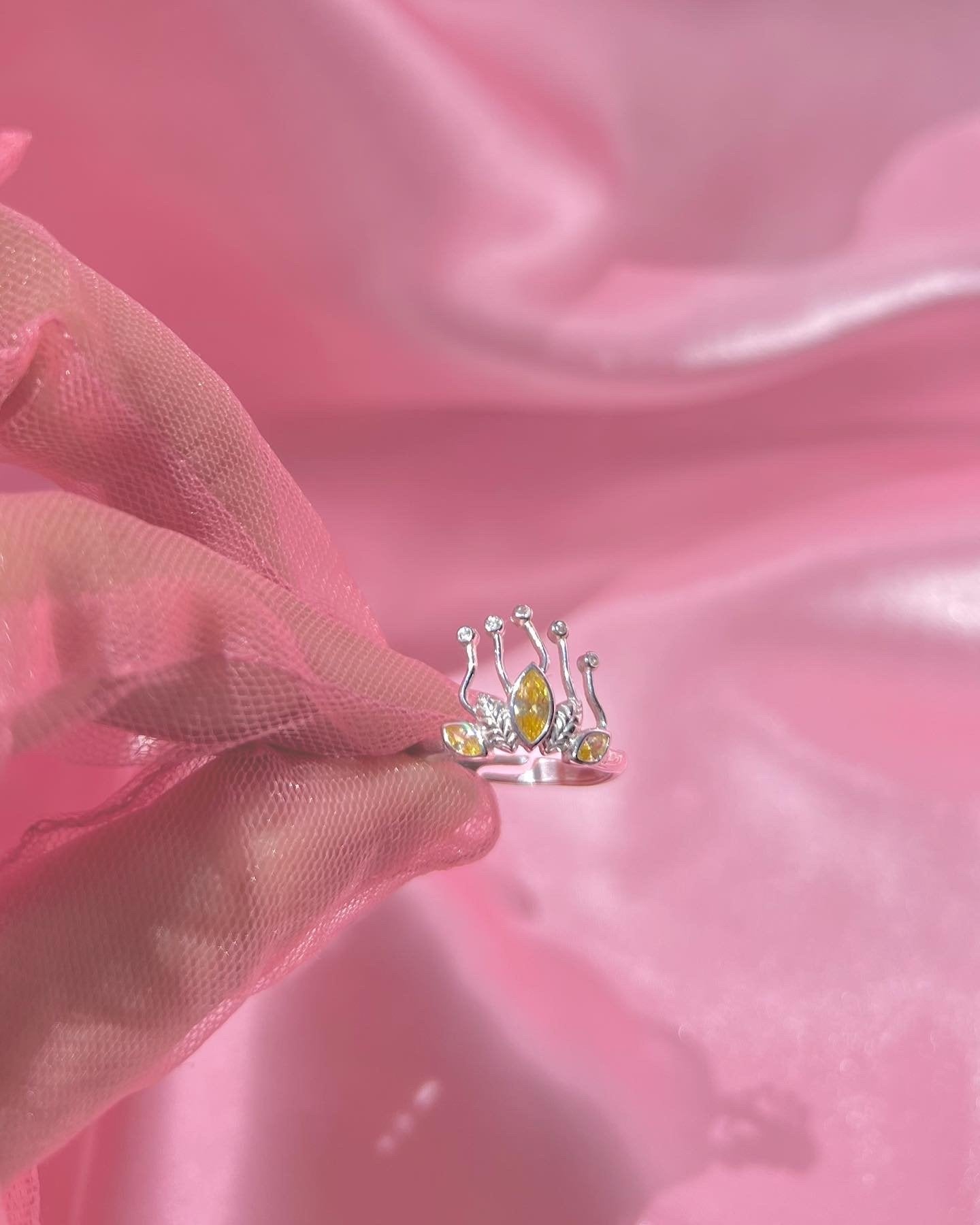 Princess and the Frog Tiana Crown Ring, 925 Sterling Silver Ring, Princess Rings, Gold and Silver Plated Ring, Birthday Gift, Gift for Her, Green Zirconia Ring