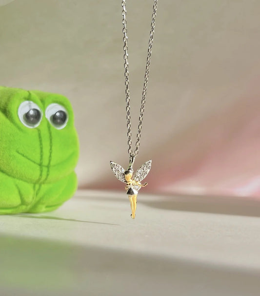 Tinker Bell Inspired - Tinker Bell Necklace - 925 K Sterling Silver - Silver Fairy Pendant